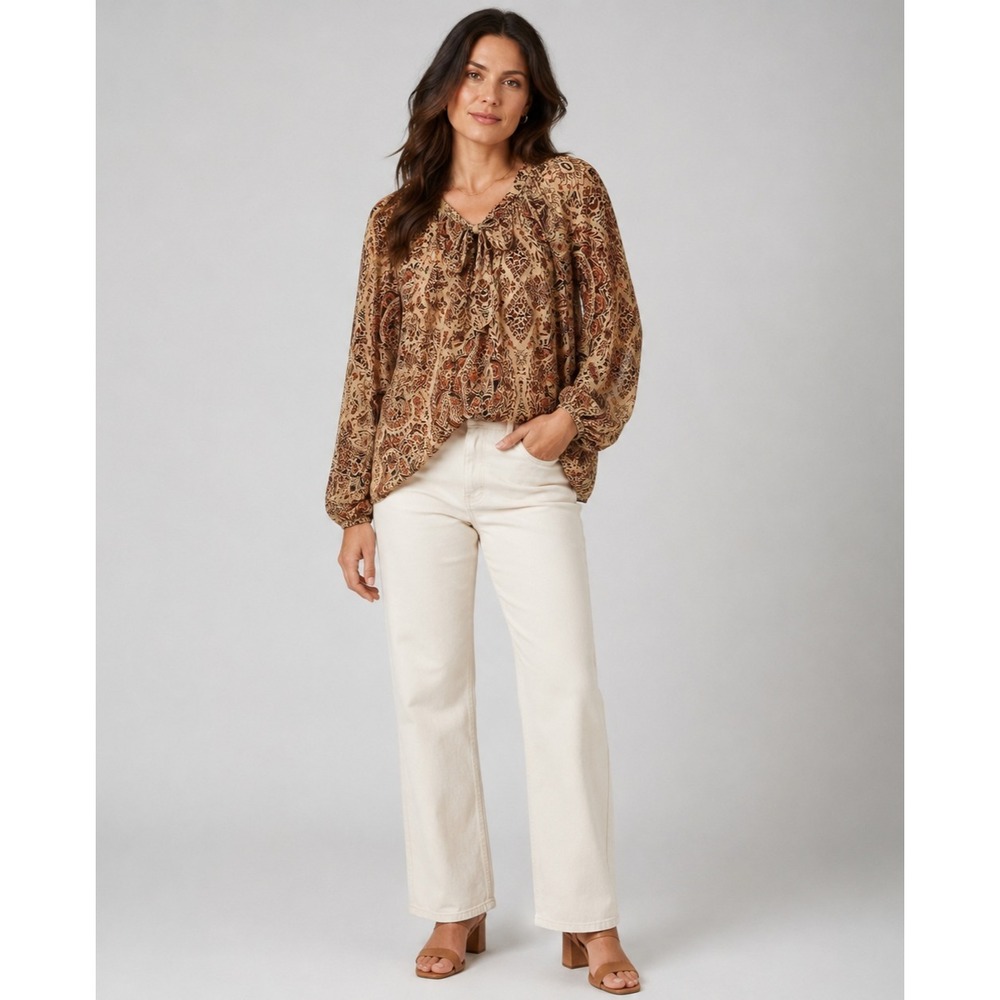 Torrid Sheer Top Womens 1x Brown Orange Fall Mandala Print Polyester Boho Hippie